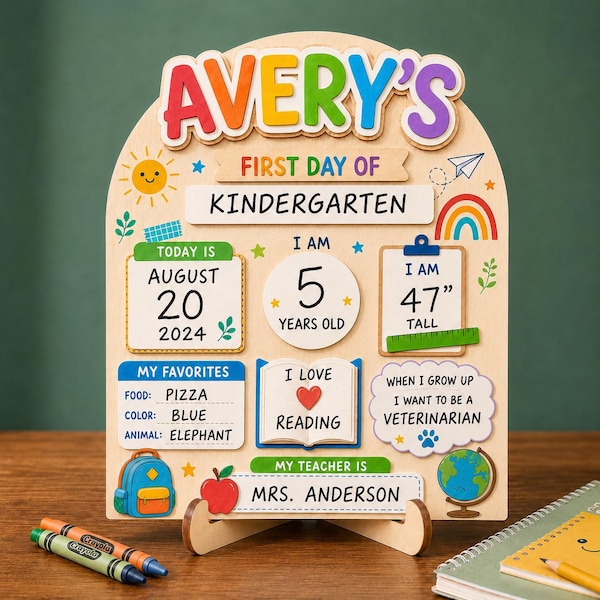 Custom First Day of School Sign,Preschool Back to School Board Kid Gift,Kindergarten 1st Day of School Photo Prop,Last Day School Name Sign