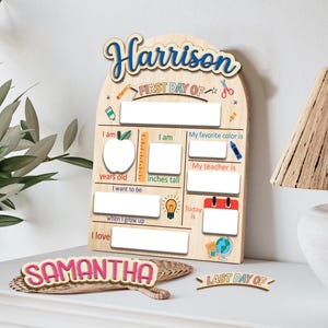 Letrero personalizado para el primer día de clases, letrero reutilizable para el regreso a clases, letrero para el primer día de clases de jardín de infantes, tablero para fotos del primer día de clases. imagen 5