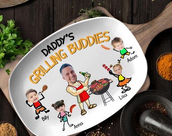 Personalisierter Papa Grillteller, individueller Grillteller mit Kindergesichtern und Namen, Geschenk für Vatertag, Papa Geburtstagsgeschenk, Papa Geschenke