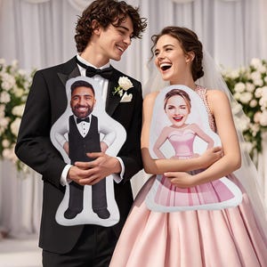 Custom Face Wedding Pillow,Personalized Couple Doll Cushion,Cartoon Photo Pillow,Funny Bride Groom Gift,Unique Wedding Keepsake,Face Pillow