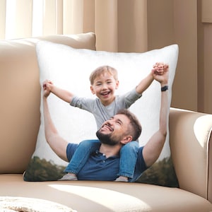 Personalized Photo Pillow for Dad,Custom Throw Pillow with Picture, Father&#39;s Day Gift, Keepsake Cushion, Gift from Kids, Photo Throw Pillow
