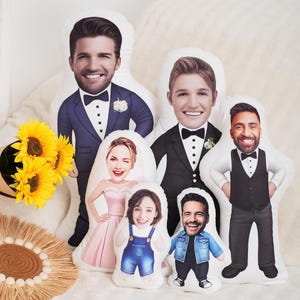 Personalized Wedding Face Pillow, Custom Bride & Groom Cartoon Doll, Couple Photo Cushion, Funny Gift for Newlyweds, Anniversary Decor