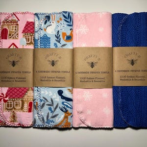 Handmade Unpaper Towels, 10.5” x 10.5” in size, 100% cotton flannel