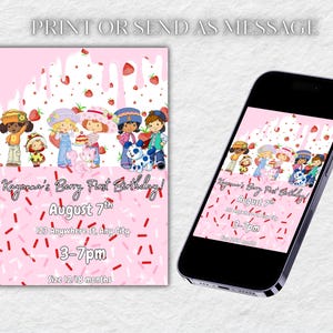 Strawberry Shortcake Birthday Invitation, Editable Party Invitation, Digital Birthday Party Invitation, Printable invitation, Instant Downlo