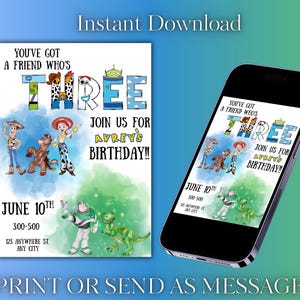 Toy Story Invitation, Boy and Girl Editable Party Invitation, Digital Kids Birthday Party Invitation, Printable invitation, Instant Download