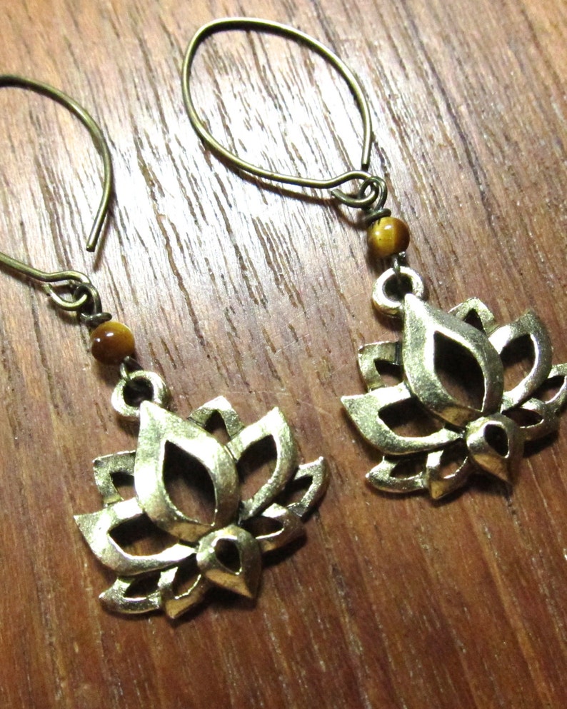 LOTUS FLOWER Gold Plated Earrings Yoga Inspired Jewelry