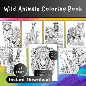 Wild Animals Coloring Book, Jungle Animals Coloring Pages PDF, Printable Coloring Book for Kids, Activity Book, Instant Download