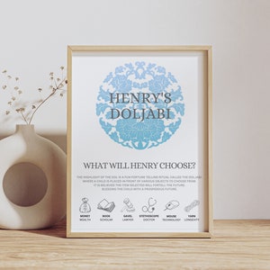 Doljabi Board Sign with doljabi Icons, Traditional Korean First Birthday, Dohl, Zhuazhou, Custom, Printable Editable DIGITAL FILE #1001
