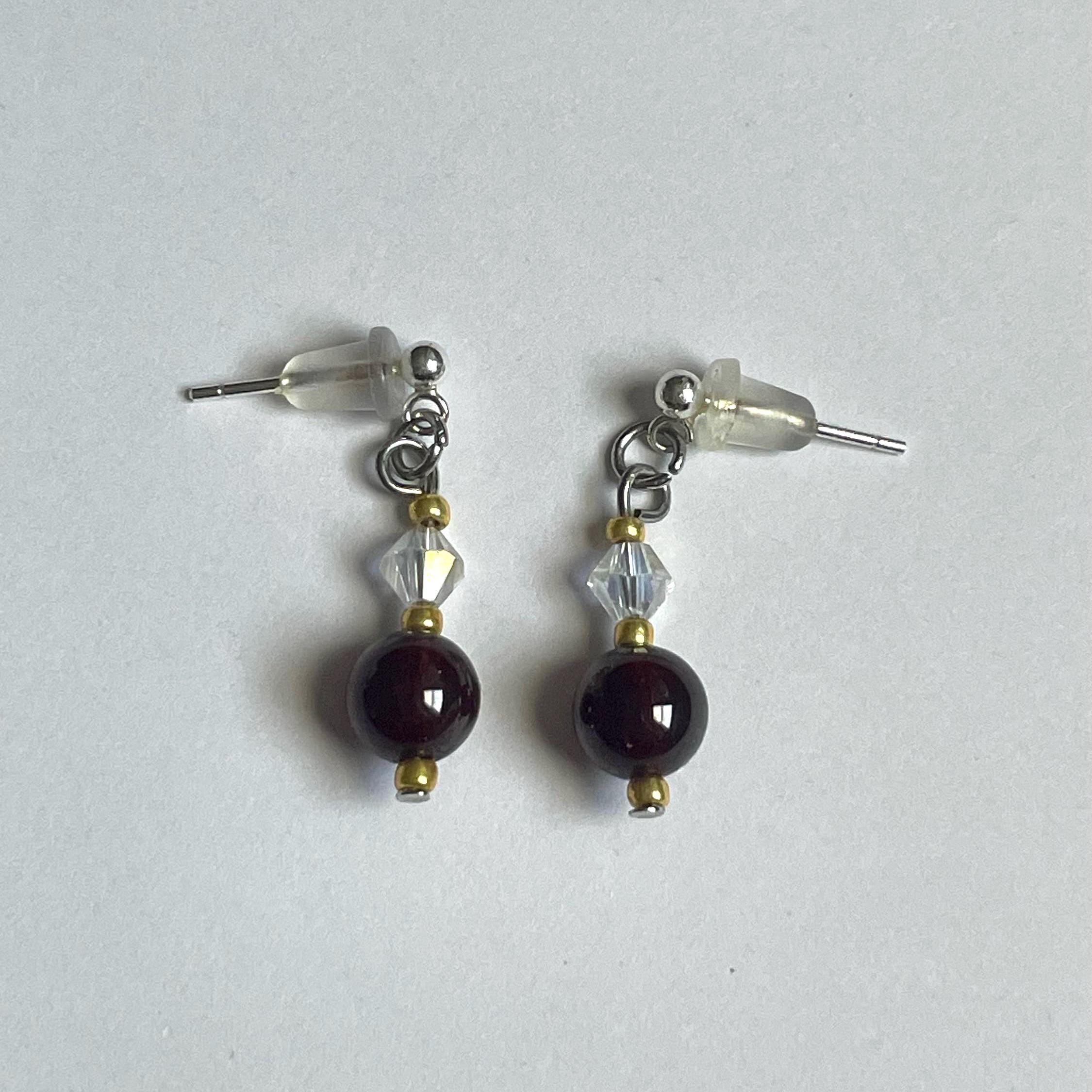 Sterling Silver Garnet Stud Earrings, Maroon Earrings Burgundy, Gift for Women, Gift for Girls, Gemstone Earrings, Garnet beads, 925 Silver