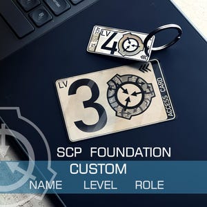 SCP財団特製ステンレス製キーホルダー、刻印入りアクセスタグ