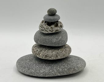 Lake Erie Beachstone Cairn – Natural Basalt & Limestone Stack