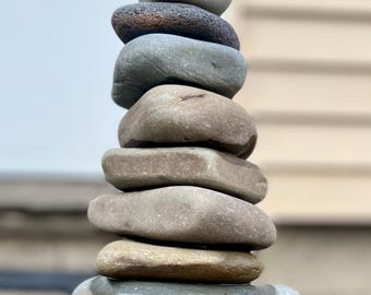 One Foot High Large Diamond & Square Lake Erie Beach Stone Garden Cairn