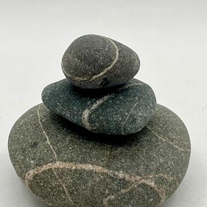 Lake Erie Wishing Rock Cairn – Gray Stack with White Bands – Natural Stone Decor