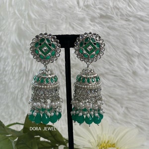 Indian large silver plated jhumki/jhumka earrings