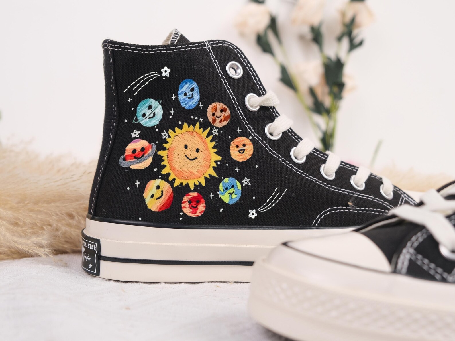 Solar System Embroidered Converse, Cosmic Galaxy Custom Sneakers ...