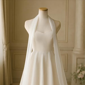 Bridal Chiffon Neck Scarf – Sheer Wedding Shawl – Long Flowing Wrap – Minimalist Veil Alternative – Soft Tulle Bride Accessory