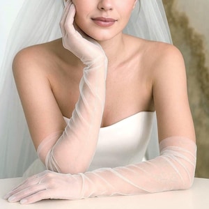 Light Ivory Mesh Bridal Gloves, Opera Length Gloves, Stretch Gloves, Wedding Gloves