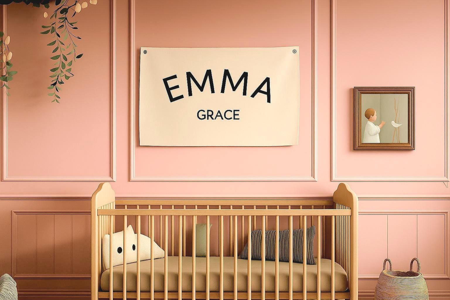 Custom Name Canvas Wall Flag, Hand Painted Name Sign, Personalized Nursery Name Banner, Name Flag, Glory Tradition