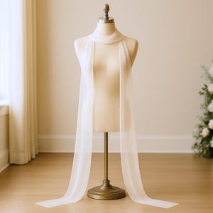 Bridal Neck Tie | Minimalist Chiffon Wedding Scarf | Soft Ivory Neck Tie | Long Wedding Chiffon Scarf | Off White Bridal Scarf / JULES