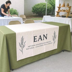 Custom Table Runner with Business logo & name printed on table banner for Pop Up Shop, Craft Shows and Vendor Events, Trade Show,