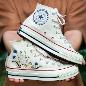 Bear Embroidered Converse, Honey Bear Embroidered Sneaker, Custom Cute Bear Embroidered Converse, Custom Character Cartoon Converse LT