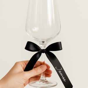 Personalized Wine Glass Ribbon, Vinyl Text, Custom Champagne Glass Ribbon, Satin Ribbon Name Tags, Drink Name Tags, Wedding Name Place Cards