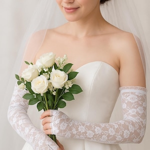 Long fingerless lace gloves, Ivory wedding sleeves, Detachable lace bridal sleeves, Custom made sleeves, Separate bridal fingerless sleeves
