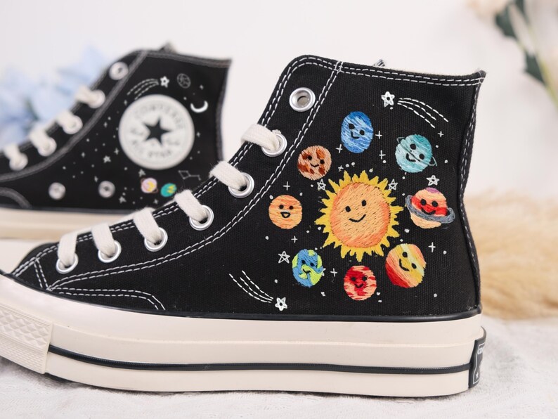Solar System Embroidered Converse, Cosmic Galaxy Custom Sneakers ...