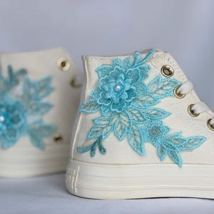 Luxury Blue Wedding Converse Lace, Wedding Bridal sneaker Personalized, custom wedding sneaker, wedding shoes, wedding sneakers for bride LL