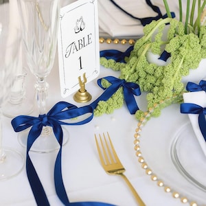 Personalised Satin ribbon bows with names | Wedding place settings for glasses, bridal party hanger ribbons