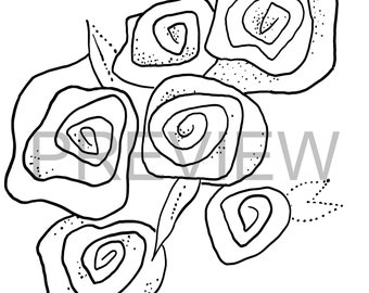 Página para colorear de flores dibujadas a mano: rosa provenzal dibujada a mano (digital)