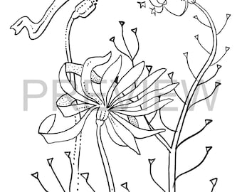 Página para colorear de flores dibujadas a mano - Grainy Flora