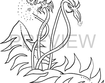 Página para colorear de flores dibujadas a mano: helecho crepuscular