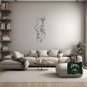 One Line Metal Decor, Love Line, Metal Wall Art,Metal Wall Hanging , Couple Wall Art, Woman Line Art, Kiss Sign,Two Face Minimalist Wall Art