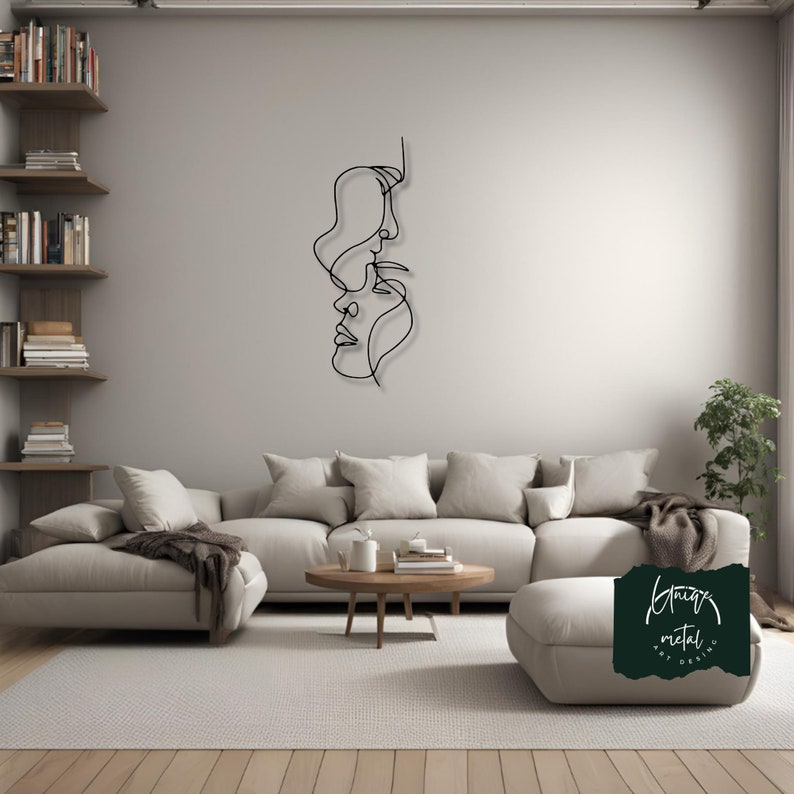 One Line Metal Decor, Love Line, Metal Wall Art,Metal Wall Hanging , Couple Wall Art, Woman Line Art, Kiss Sign,Two Face Minimalist Wall Art
