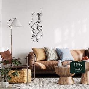 One Line Metal Decor, Love Line, Metal Wall Art,Metal Wall Hanging , Couple Wall Art, Woman Line Art, Kiss Sign,Two Face Minimalist Wall Art