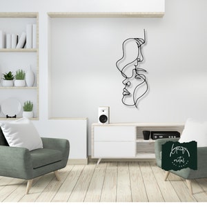 One Line Metal Decor, Love Line, Metal Wall Art,Metal Wall Hanging , Couple Wall Art, Woman Line Art, Kiss Sign,Two Face Minimalist Wall Art