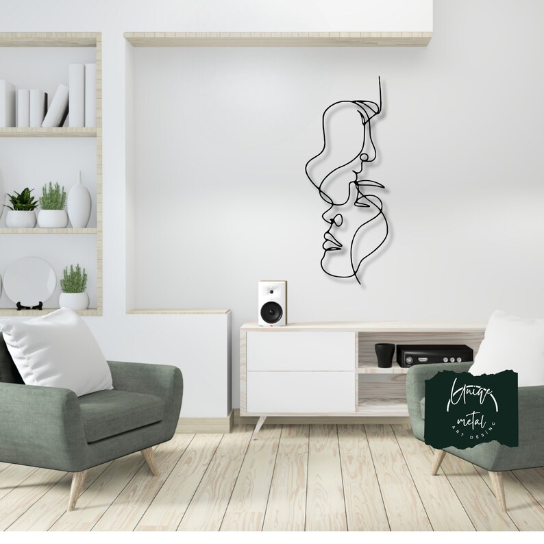 One Line Metal Decor, Love Line, Metal Wall Art,Metal Wall Hanging , Couple Wall Art, Woman Line Art, Kiss Sign,Two Face Minimalist Wall Art