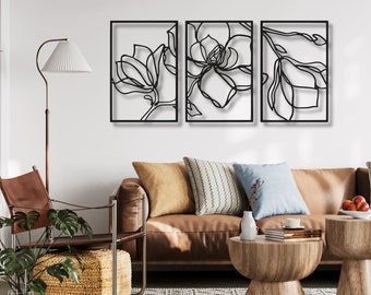 Floral Set of 3 Large Metal Wall Art, Metal Wall Decor, Home Decor,Wall Hangings, Living Room Wall Art, Bedroom Wall Decor, Mothers Day Gift