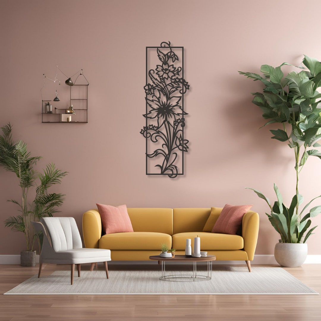 Flower Metal Wall Art, Vertical Metal Wall Decor, Door Decor