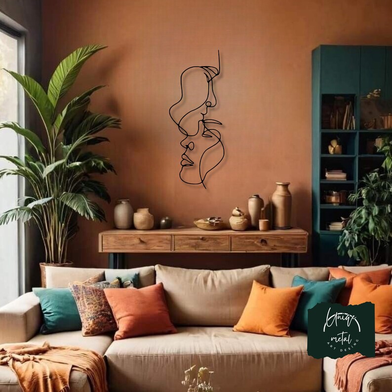 One Line Metal Decor, Love Line, Metal Wall Art,Metal Wall Hanging , Couple Wall Art, Woman Line Art, Kiss Sign,Two Face Minimalist Wall Art