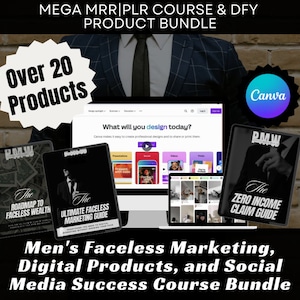 Men&#39;s Faceless Marketing Bundle and Digital Products & Social Media Success Course MRR Master Resale Rights PLR Private Label Rights PMW