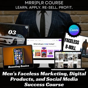 Men&#39;s Faceless Marketing Digital Products and Social Media Success Course MRR Master Resale Rights PLR Private Label Rights PMW