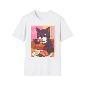 Anime Cat Ramen T-Shirt, Kawaii Noodle Kitty Tee, Japanese Cartoon Cat Top, Funny Animal Graphic Shirt, Manga Ramen Lover Gift