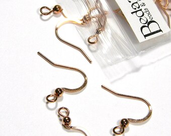 10 Copper Plated Stainless Steel Flat Fishhook Hook Earring Findings With Ball & Open Loop Ring