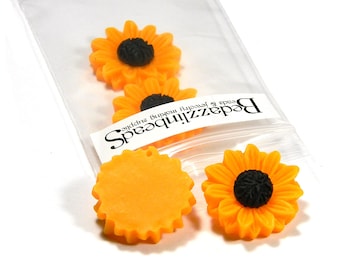 4 Orange & Brown 1 inch Resin Sunflower Pendant Jewelry Charms with Colorful Sun Flower Petals