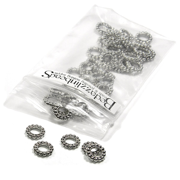 50 Antique Silver Plated Pewter Beaded Rondelle 9mm x 2mm Round Spacer Beads with Big Hole