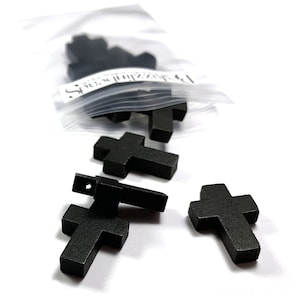 10 Black Wooden 1 inch Wood Cross Bead Charms with Hole for Jewelry