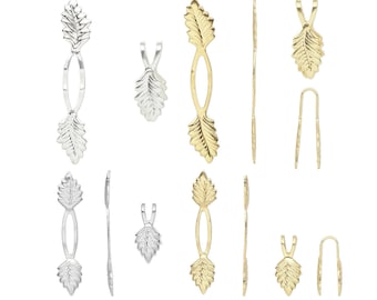 10 Leaf Shaped Fold Over Glue On Y Style Bails Plated Over Brass Metal To Make Pendants & Charms for Undrilled Items in 29 or 39mm