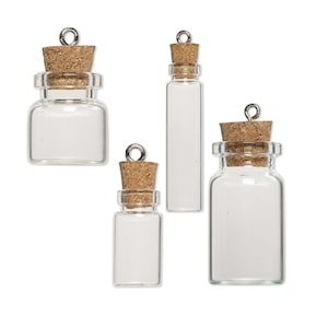 Clear Empty Glass Bottle Keepsake Jar Charm Pendant With Cork Lid & Silver Metal Loop Choose from 1 1/2, 7/8, 3/4 and 1 3/4 inch Bottles